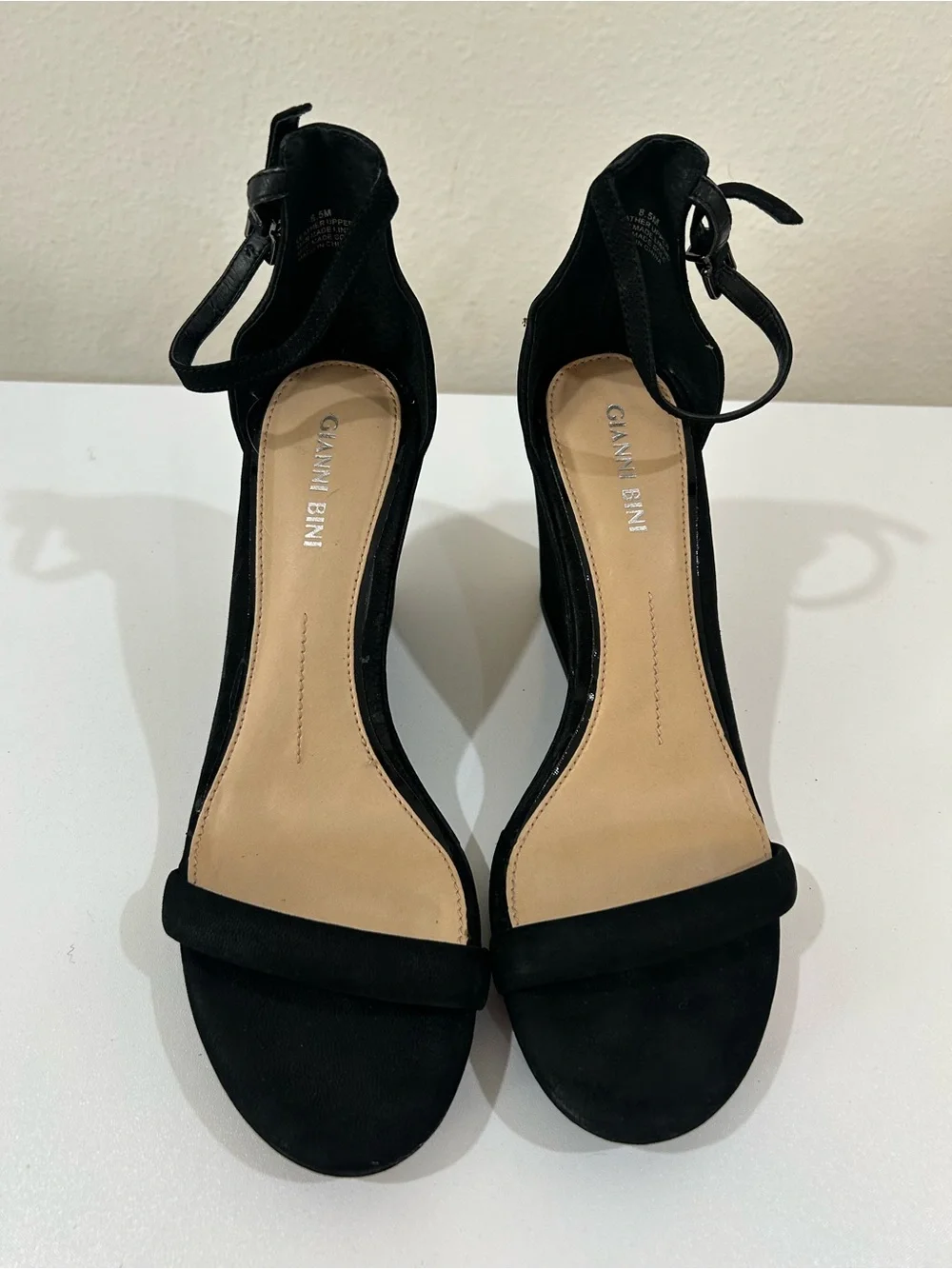 Gianni Bini Black Suede Wedge Sandals with Ankle Strap, NWOT Size 8.5